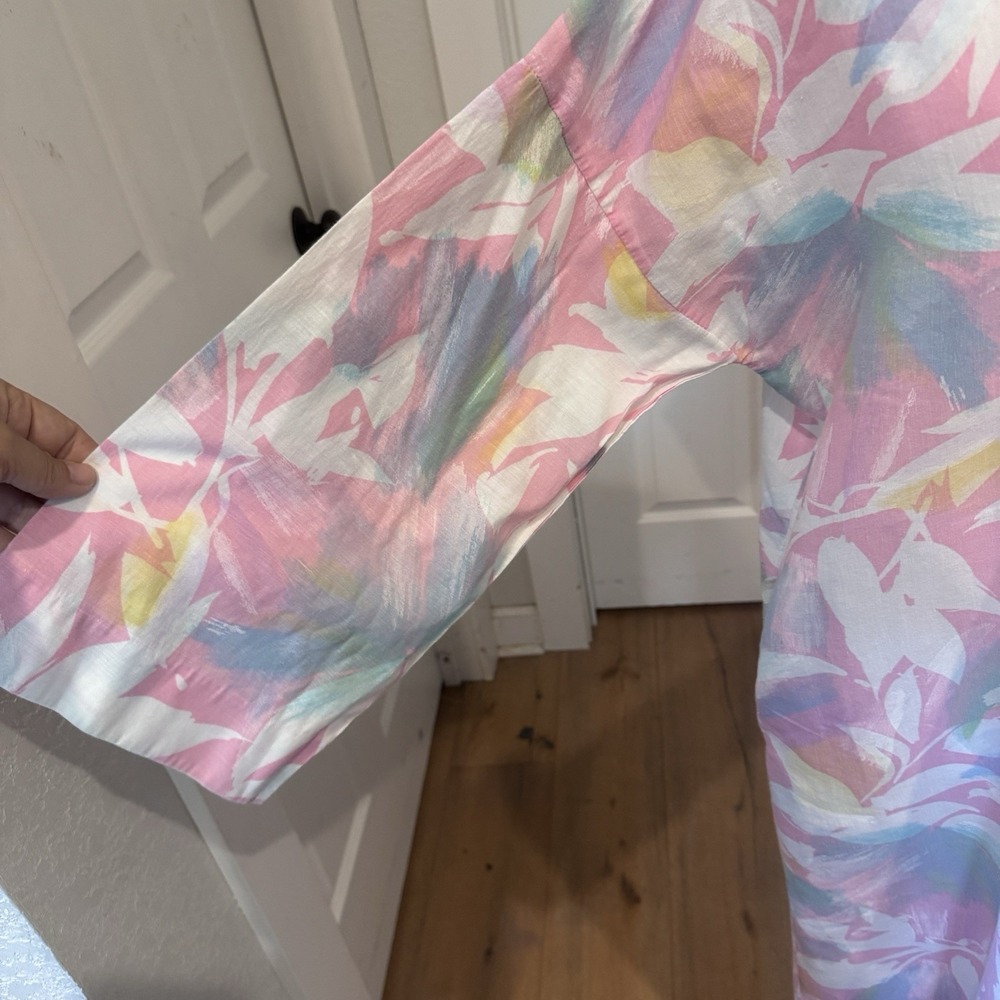 Vintage Twilight Pastel Abstract Floral Maxi Lounger Robe Pink Blue USA Granny - Picture 3 of 10